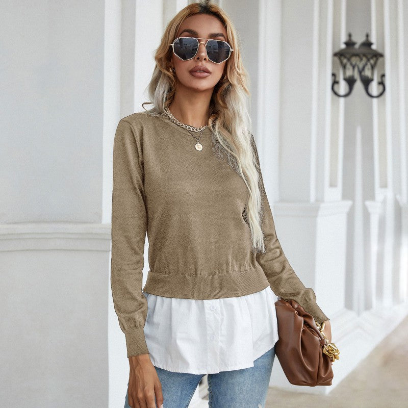 Damen Strickpullover mit eingearbeitetem Blusenbesatz und Doppel-Layer-Optik Shop Nory