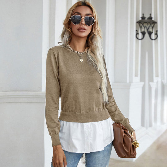 Damen Strickpullover mit eingearbeitetem Blusenbesatz und Doppel-Layer-Optik Shop Nory