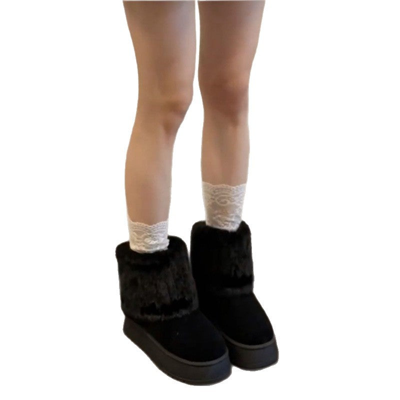 Damen Warme Kurzboots mit Kunstfellmanschette und Plateau-Sohle Shop Nory