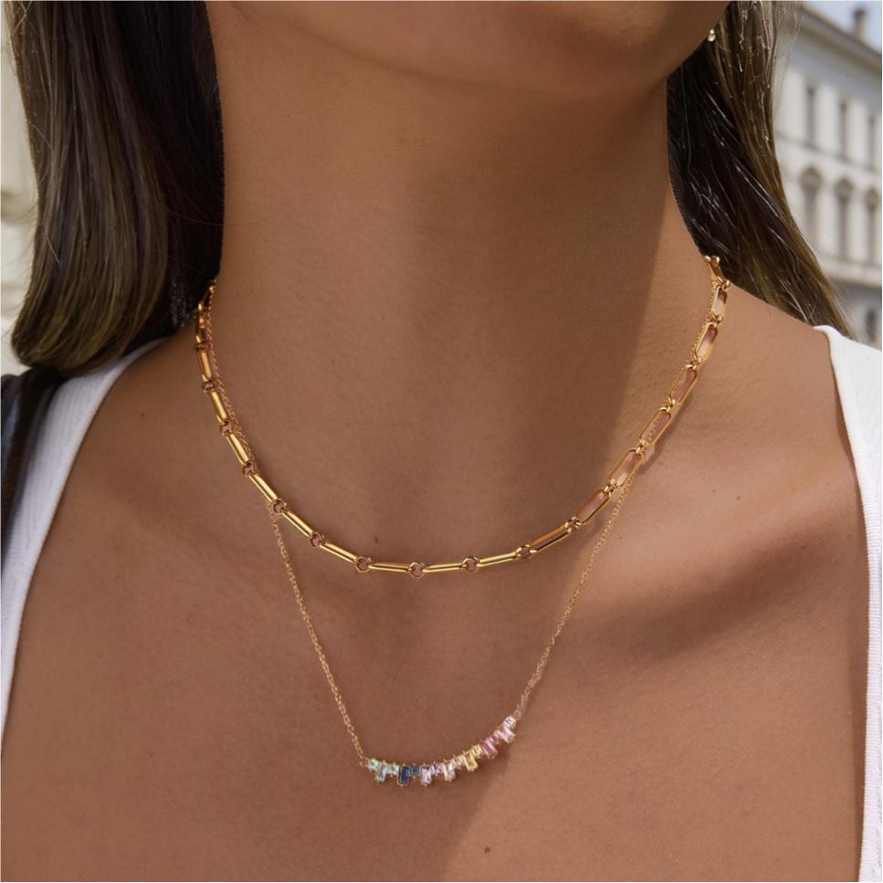 Damen Halskette mit bunten Zirkonia-Anhängern aus hypoallergenem Edelstahl Shop Nory