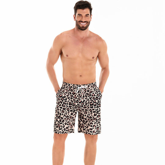Herren Badeshorts im modernen Leopardenmuster mit verstellbarem Bund