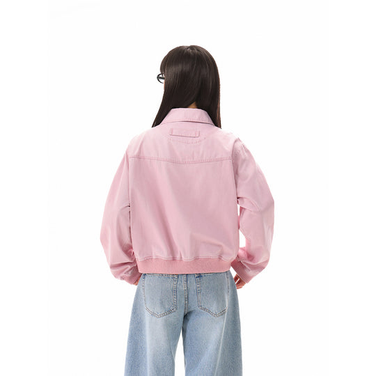 Damen Kurz geschnittene Boxy-Blousonjacke aus Baumwollmix mit Pattentaschen und durchgehendem Reißverschluss Shop Nory