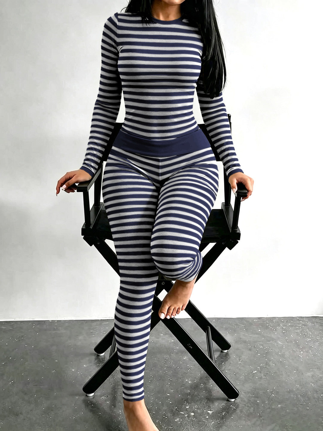 Damen Figurschmeichelndes Stretch-Lounge-Set mit Langarmtop und taillenhoher Leggings Shop Nory