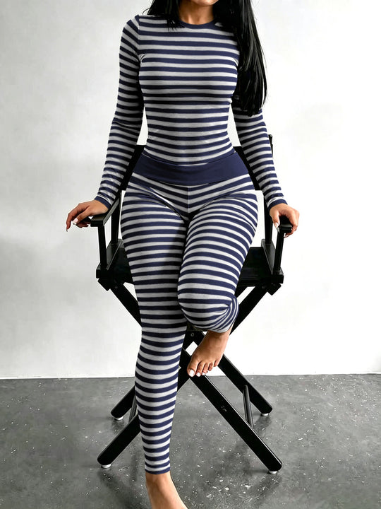 Damen Figurschmeichelndes Stretch-Lounge-Set mit Langarmtop und taillenhoher Leggings Shop Nory