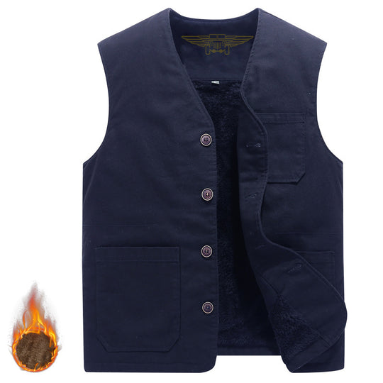 Herren Robuste Thermo-Canvas‑Weste mit wärmendem Teddyfutter und Knopfverschluss Shop Nory