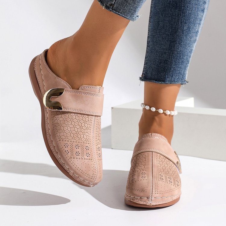 Damen Clogs mit dekorativer Schnalle und atmungsaktiver Oberflächenstruktur