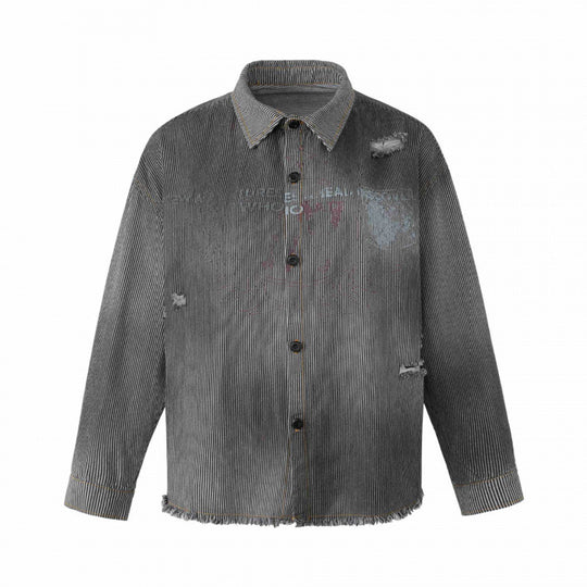 Unisex Kastenförmige Overshirtjacke aus Feincord mit Used‑Effekt, Fransen und Knopfleiste Shop Nory