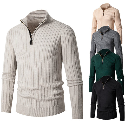 Herren gerippter Troyerpullover mit halbem Reißverschluss und Stehkragen Shop Nory