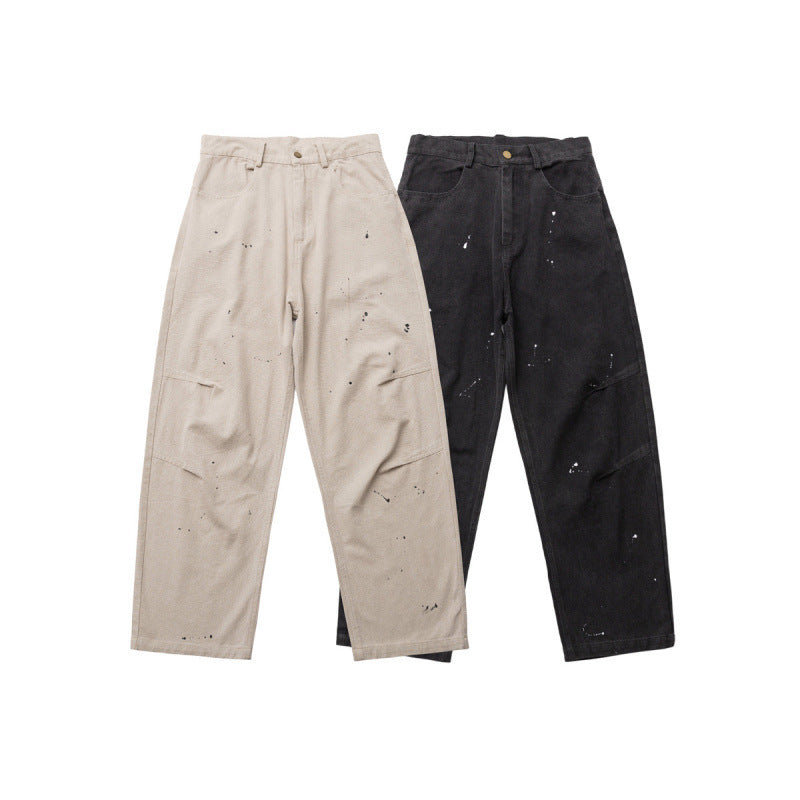 Herren Weite Relaxed-Fit Denim-Hose mit Paint‑Splatter, Knieabnähern und hoher Taille Shop Nory