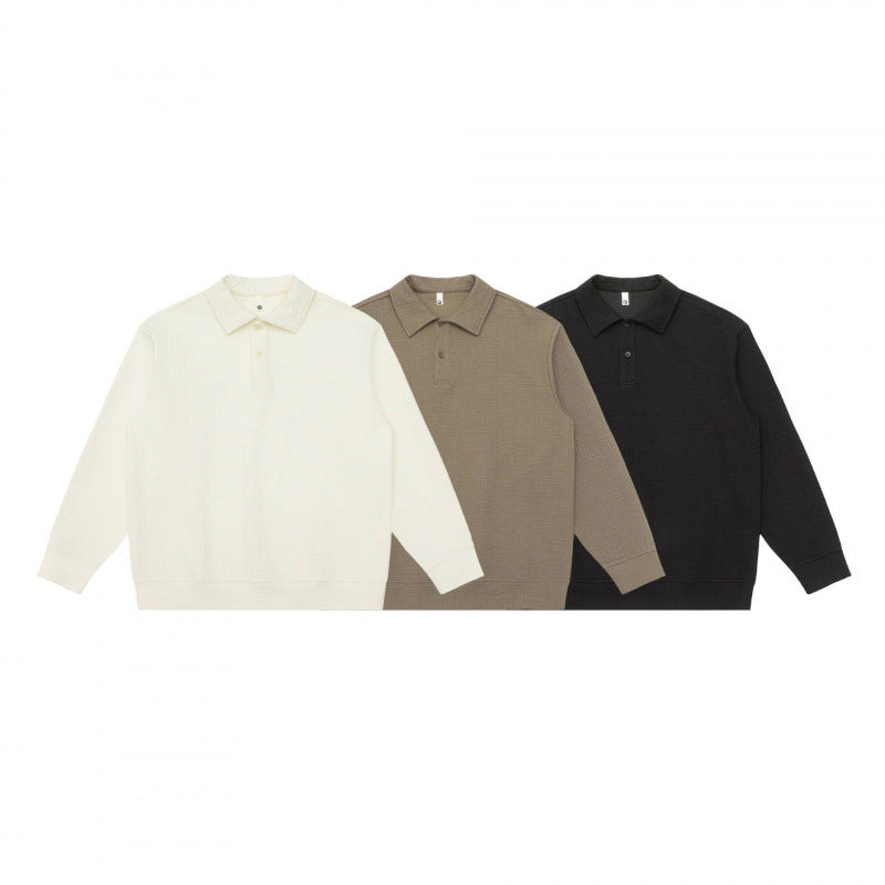Unisex Langärmliger Strick-Poloshirt-Pullover mit Boxy‑Fit und Waffelstruktur Shop Nory
