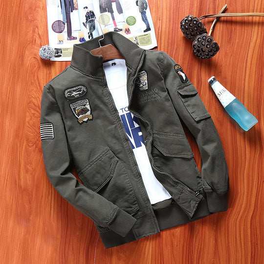 Herren Canvas-Fliegerblouson mit Frontklappentaschen, Ärmeltasche und Rippbündchen Shop Nory