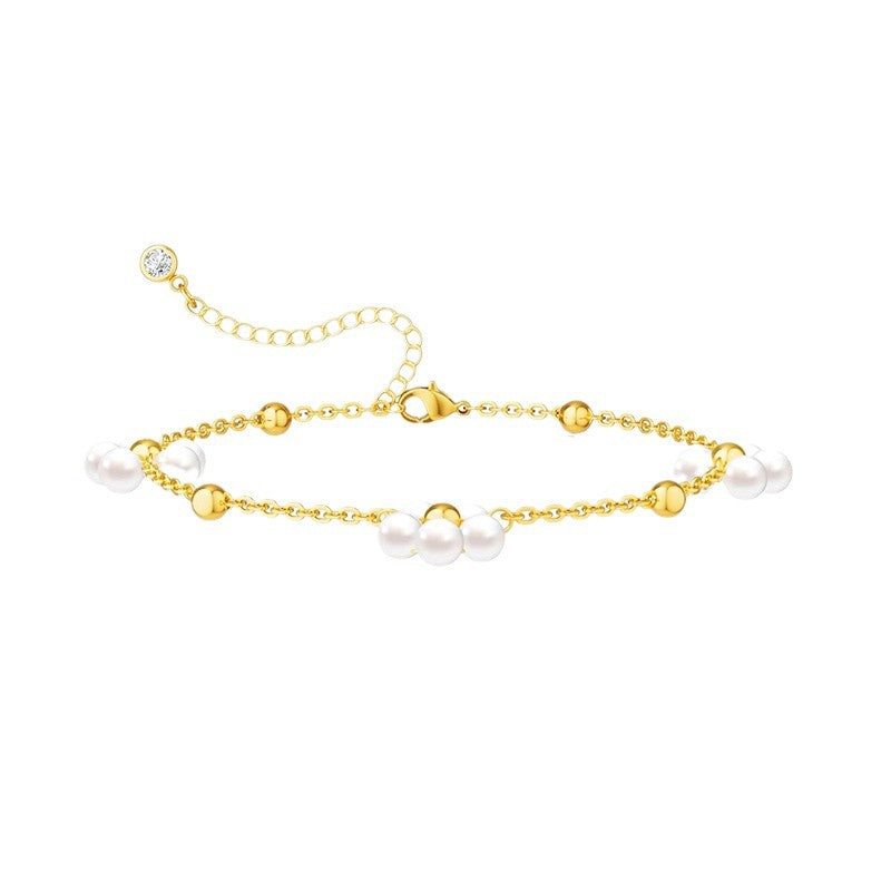 Damen Fußkettchen mit eleganten Perlen- und goldenen Akzenten Shop Nory