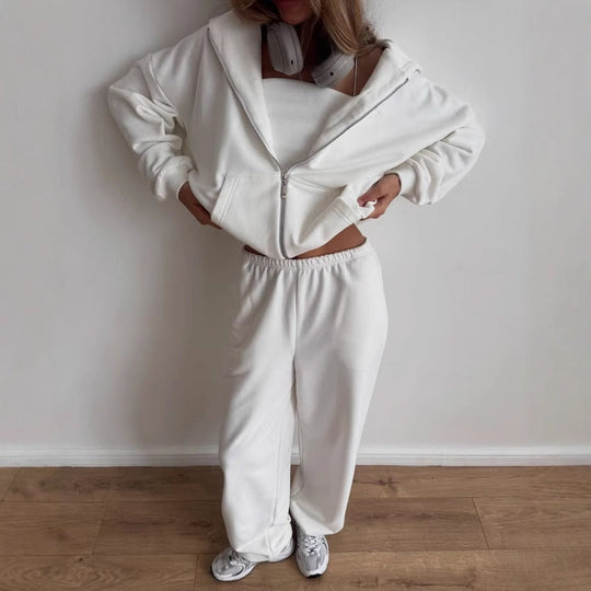 Damen lässiges Kapuzenjacken- und Jogginghosen-Set