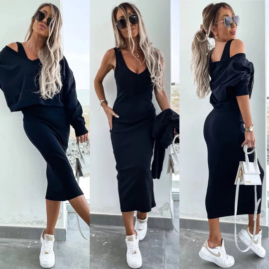 Damen weiches geripptes Lounge-Set mit Oversize-Viskoseshirt und High-Waist Schlaghose Shop Nory