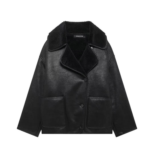 Damen Kurzjacke im Aviator‑Look aus Lederoptik mit Teddyfutter und aufgesetzten Taschen Shop Nory