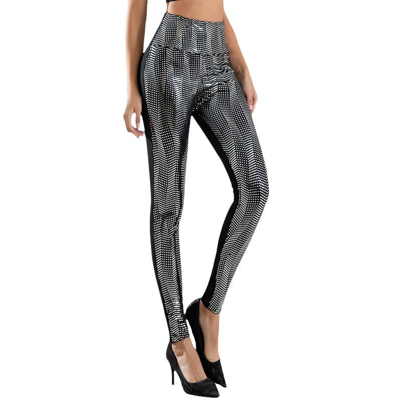 Damen Hochglänzende Leggings mit modernem Wellenmuster und hohem Bund