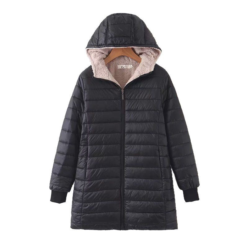 Damen Gefütterte Steppjacke mit Kapuze und Teddyfutter Shop Nory
