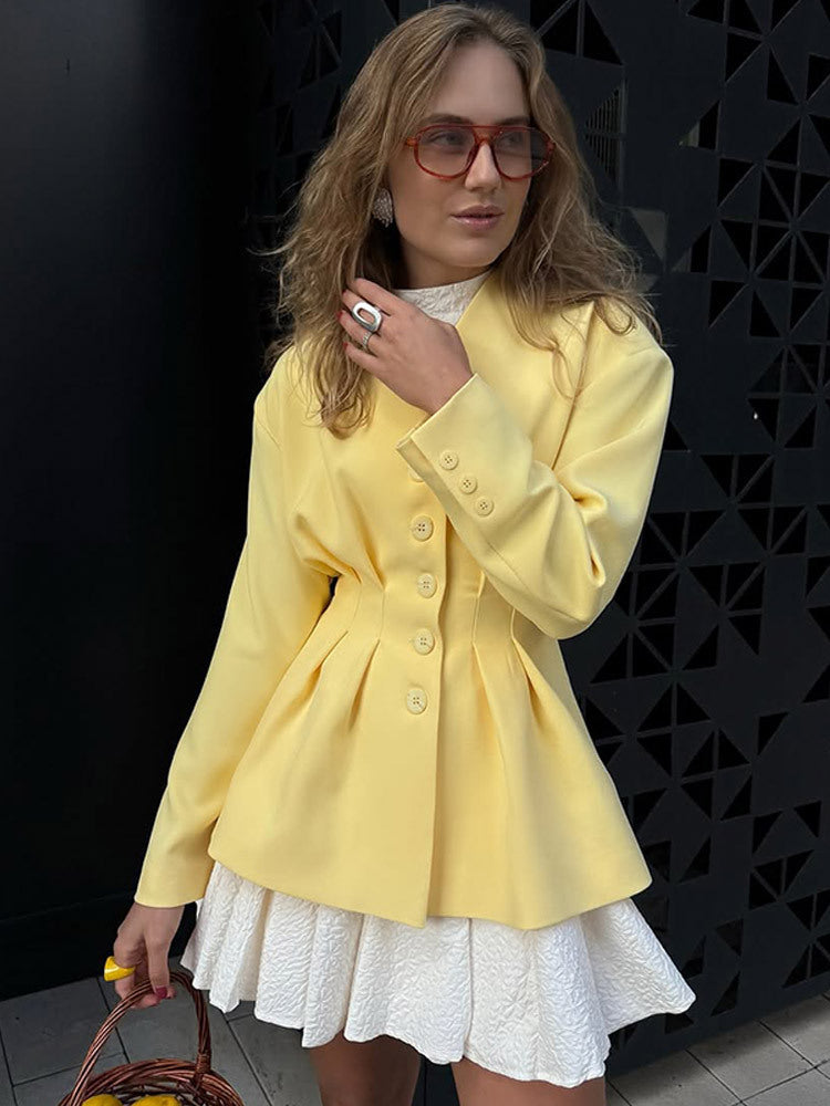 Damen Taillierter Blazer mit Kellerfalten und schwingendem Peplum Shop Nory