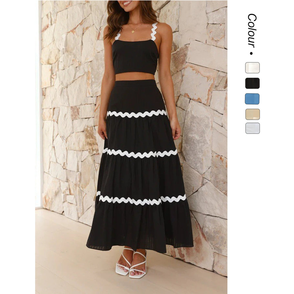 Damen Zwei-Teiliges Set aus gerafftem Crop-Top und voluminösem Maxirock