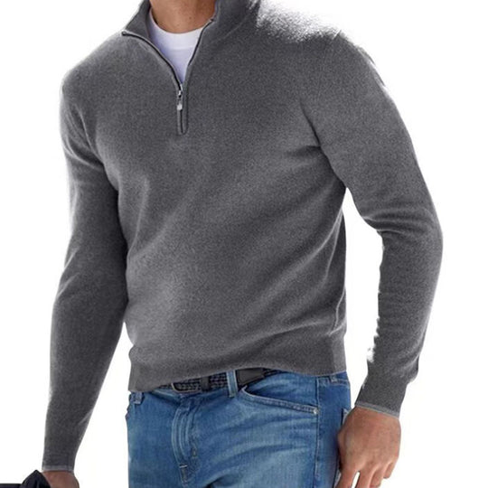 Herren Feiner Strickpullover mit kurzem Reißverschluss und Troyerkragen Shop Nory