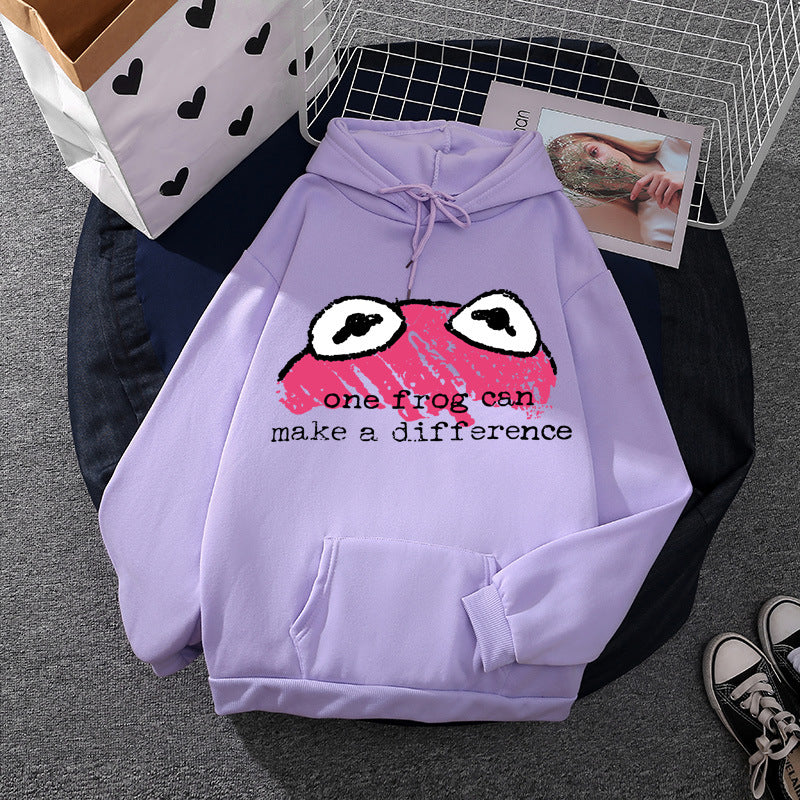 Damen nan relaxed-fit Kapuzenpullover mit gestempelter Froschgrafik, Kängurutasche und Kordelzug Shop Nory