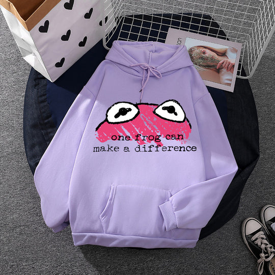 Damen nan relaxed-fit Kapuzenpullover mit gestempelter Froschgrafik, Kängurutasche und Kordelzug Shop Nory