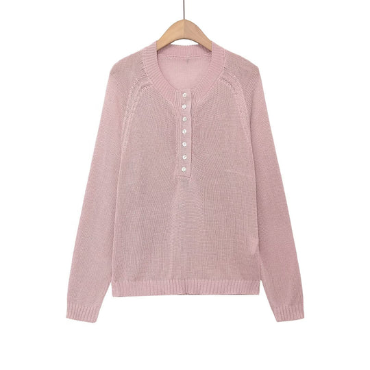 Damen nan Feinstrick-Henley-Pullover mit Knopfleiste und Raglanärmeln Shop Nory
