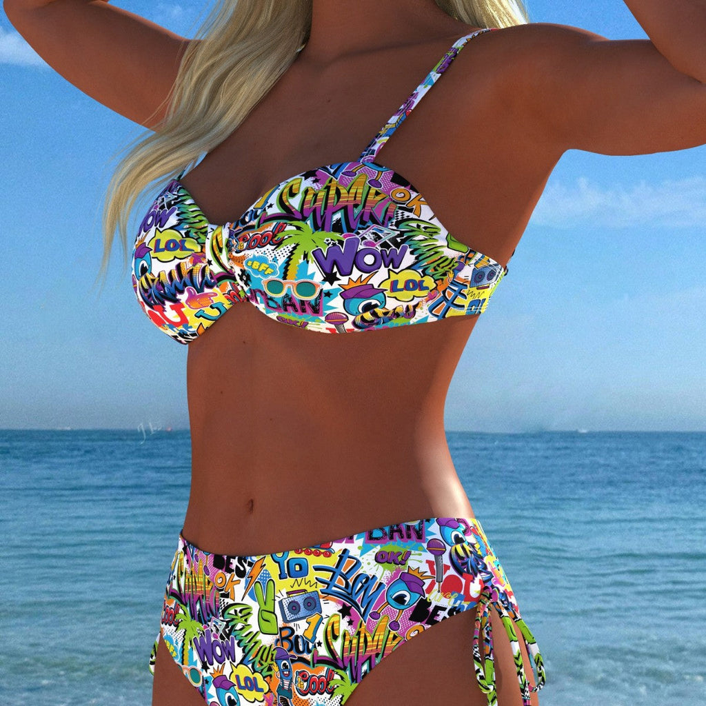 Damen Bandeau-Bikini mit hoch taillierten Höschen und lShopnoryhaftem Paisleymuster