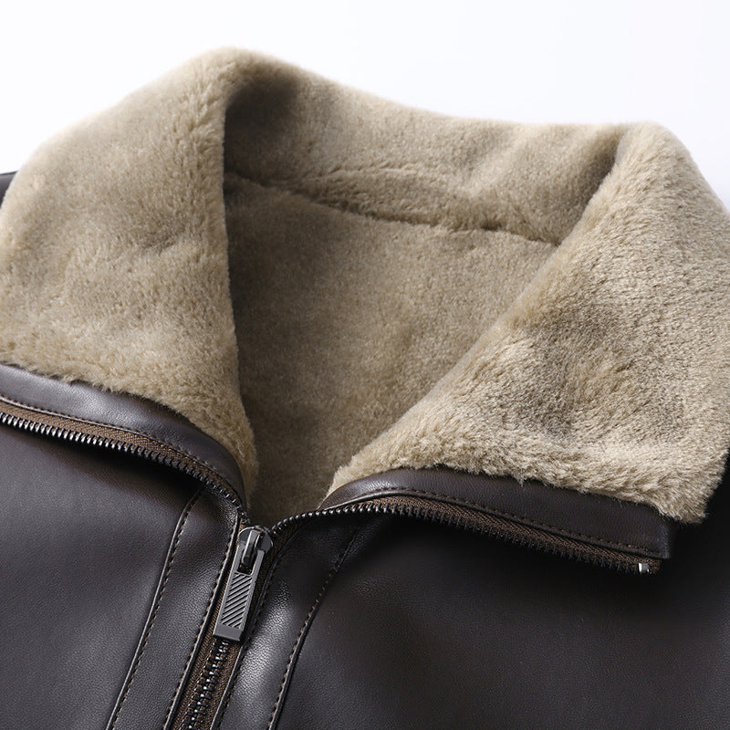 Herren Lederjacke mit wärmender Lammfell-Innenfütterung und Stehkragen Shop Nory