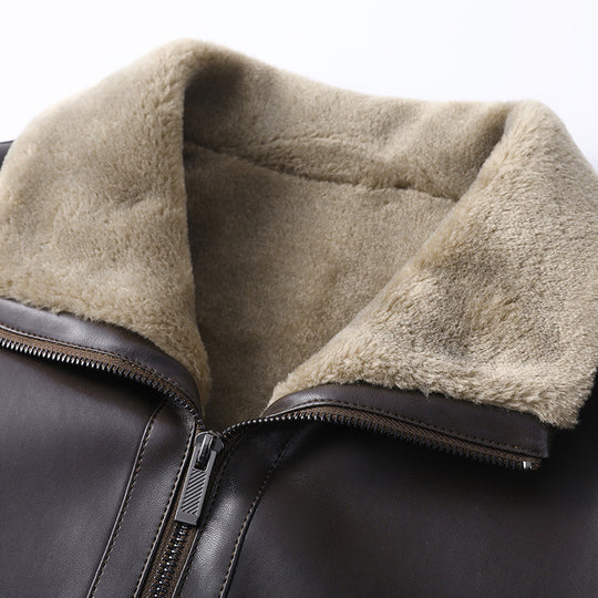 Herren Lederjacke mit wärmender Lammfell-Innenfütterung und Stehkragen Shop Nory