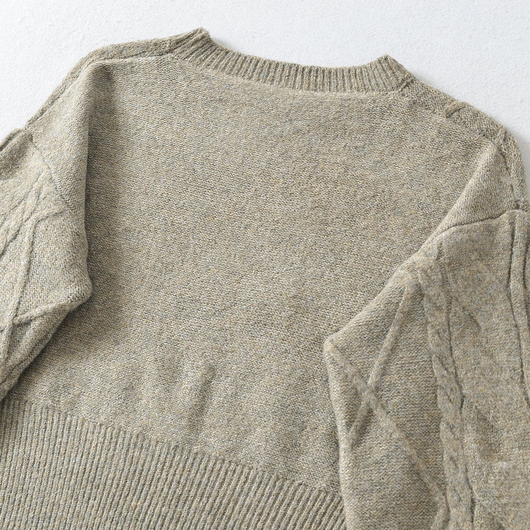 Damen Kurzer Zopfmuster-Strickpullover mit tailliertem Rippbündchen Shop Nory