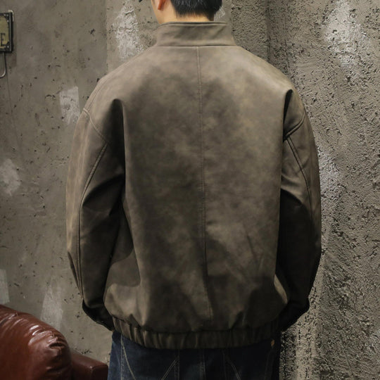 Herren Boxy Lederoptik-Blouson mit verdeckter Reißverschlussleiste, Stehkragen und elastischem Bund Shop Nory