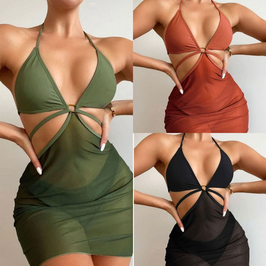 Damen Triangel-Bikini mit transparentem Wickelrock