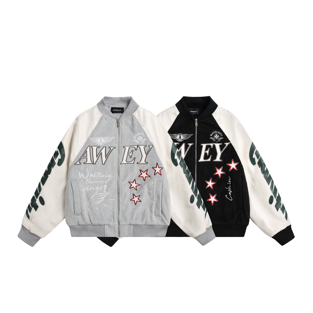 Unisex Varsity-Bomberjacke im Materialmix mit Stick- und Applikationsdetails Shop Nory