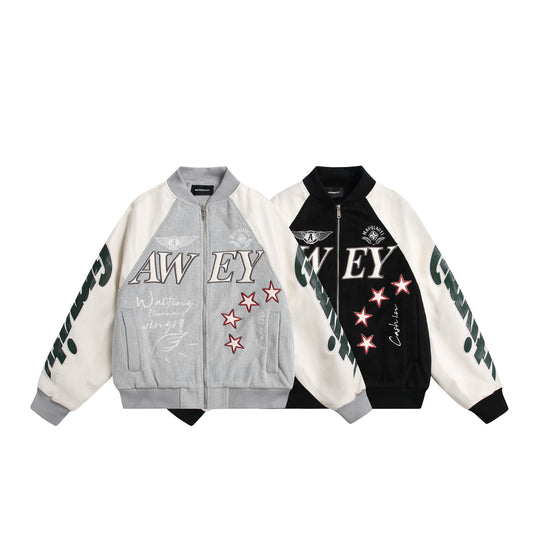 Unisex Varsity-Bomberjacke im Materialmix mit Stick- und Applikationsdetails Shop Nory