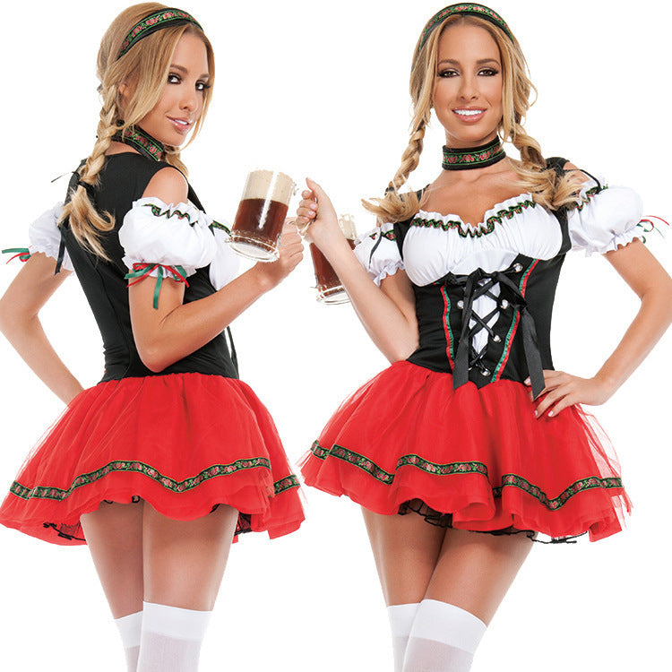 Damen nan freches Oktoberfest Mini-Trachtenkleid mit geschnürtem Mieder und mehrlagigem Tüllrock Shop Nory