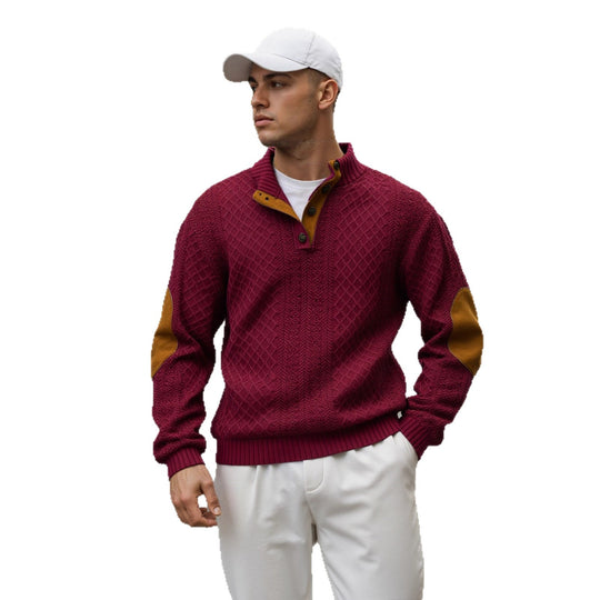 Herren Troyer-Pullover mit Stehkragen, strukturierter Strickoptik und Kontrast-Ellbogenpatches Shop Nory