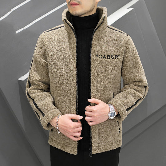 Herren Teddy-Fleece-Blouson mit Stehkragen, Reißverschluss und Kontraststreifen Shop Nory