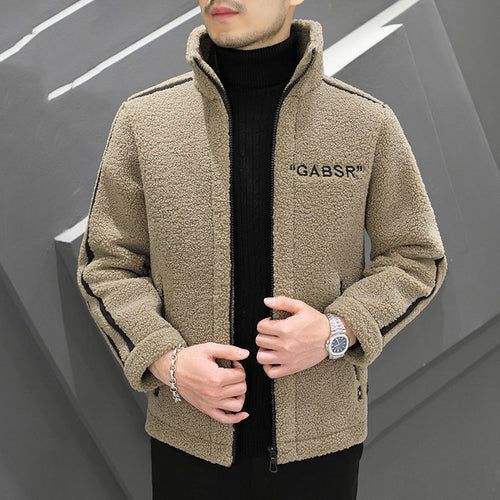 Herren Teddy-Fleece-Blouson mit Stehkragen, Reißverschluss und Kontraststreifen Shop Nory