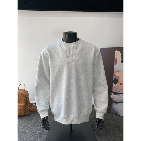 Herren Sweatshirt mit Henley-Knopfleiste, relaxed Fit und gerippten Bündchen Shop Nory
