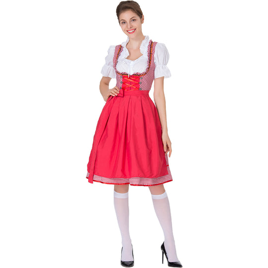 Damen nan karierter Dirndlkleid mit geraffter Schürze und geschnürter Miederfront Shop Nory