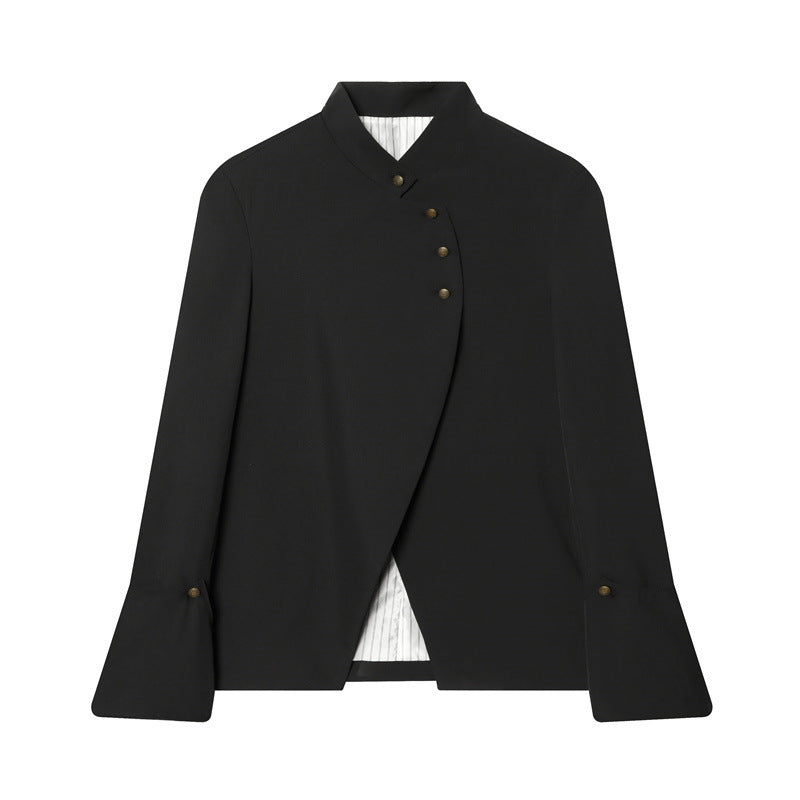 Damen Asymmetrische Blusenjacke mit Stehkragen und ausgestellten Manschetten Shop Nory