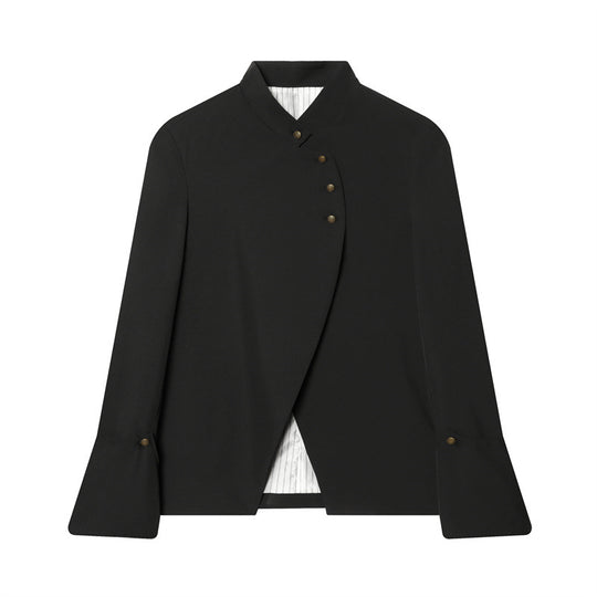 Damen Asymmetrische Blusenjacke mit Stehkragen und ausgestellten Manschetten Shop Nory