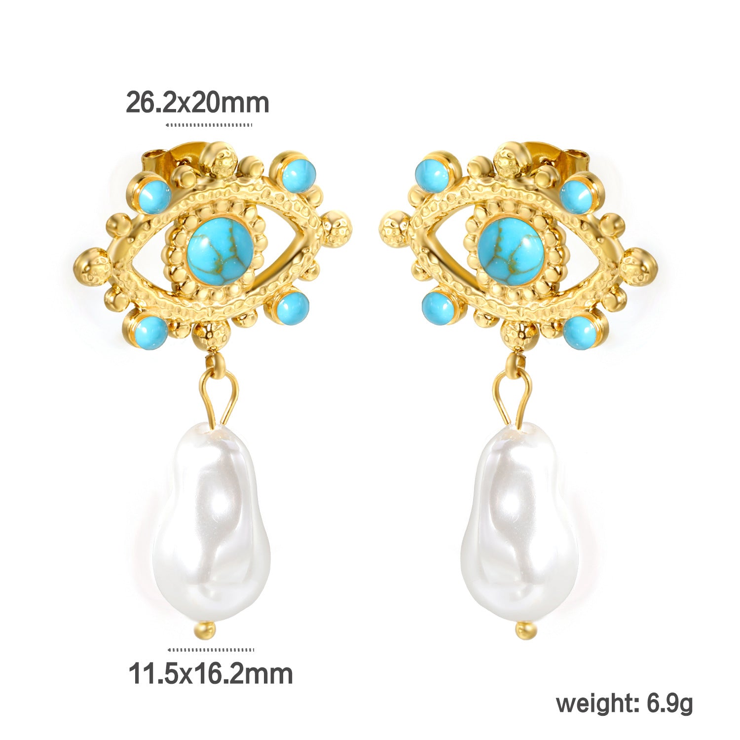 Damen Ohrringe mit perlmutförmigem Anhänger und eleganten goldenen Details Shop Nory