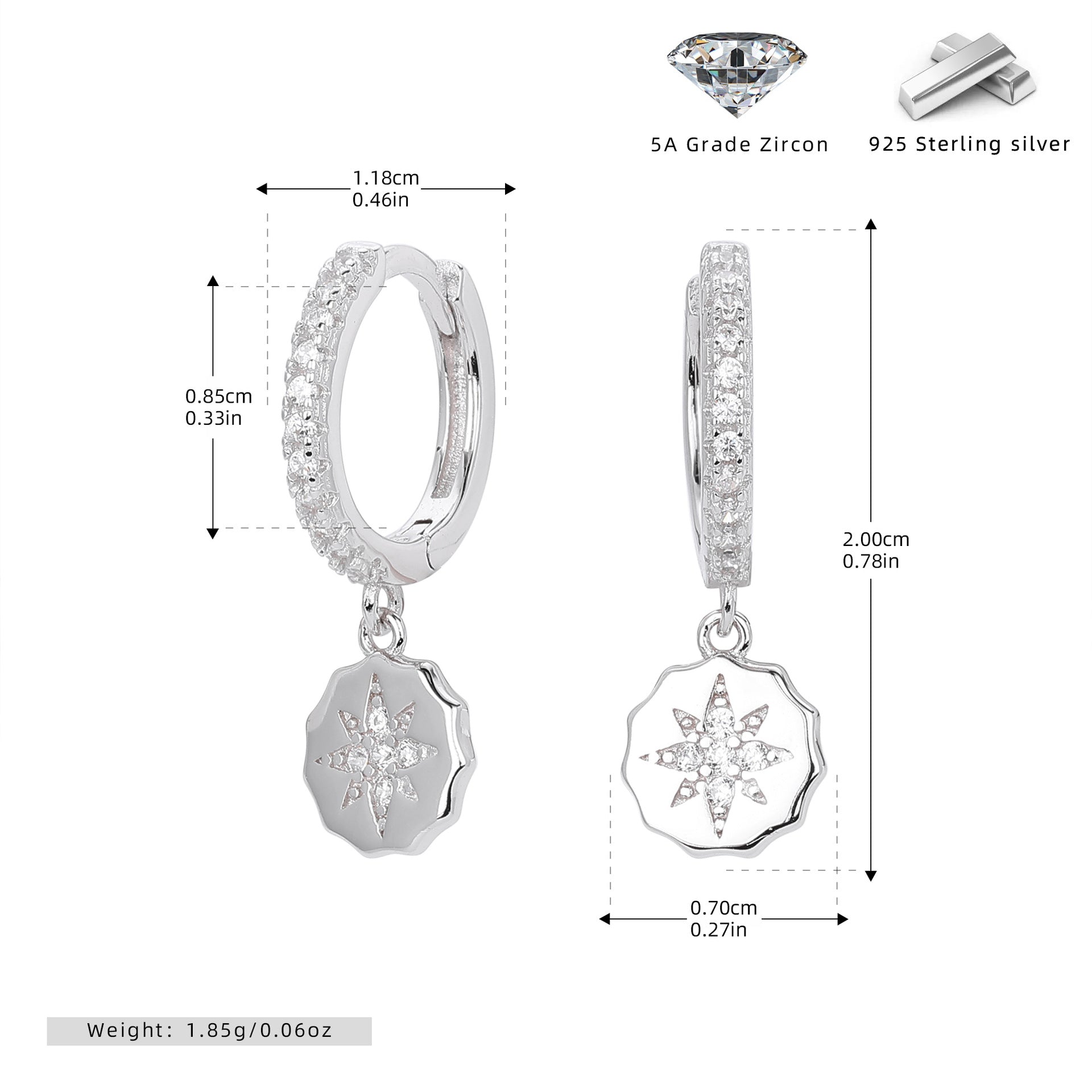 Damen Ohrhänger mit funkelndem Zirkonanhänger aus hochwertigem 925 Sterling Silber Shop Nory