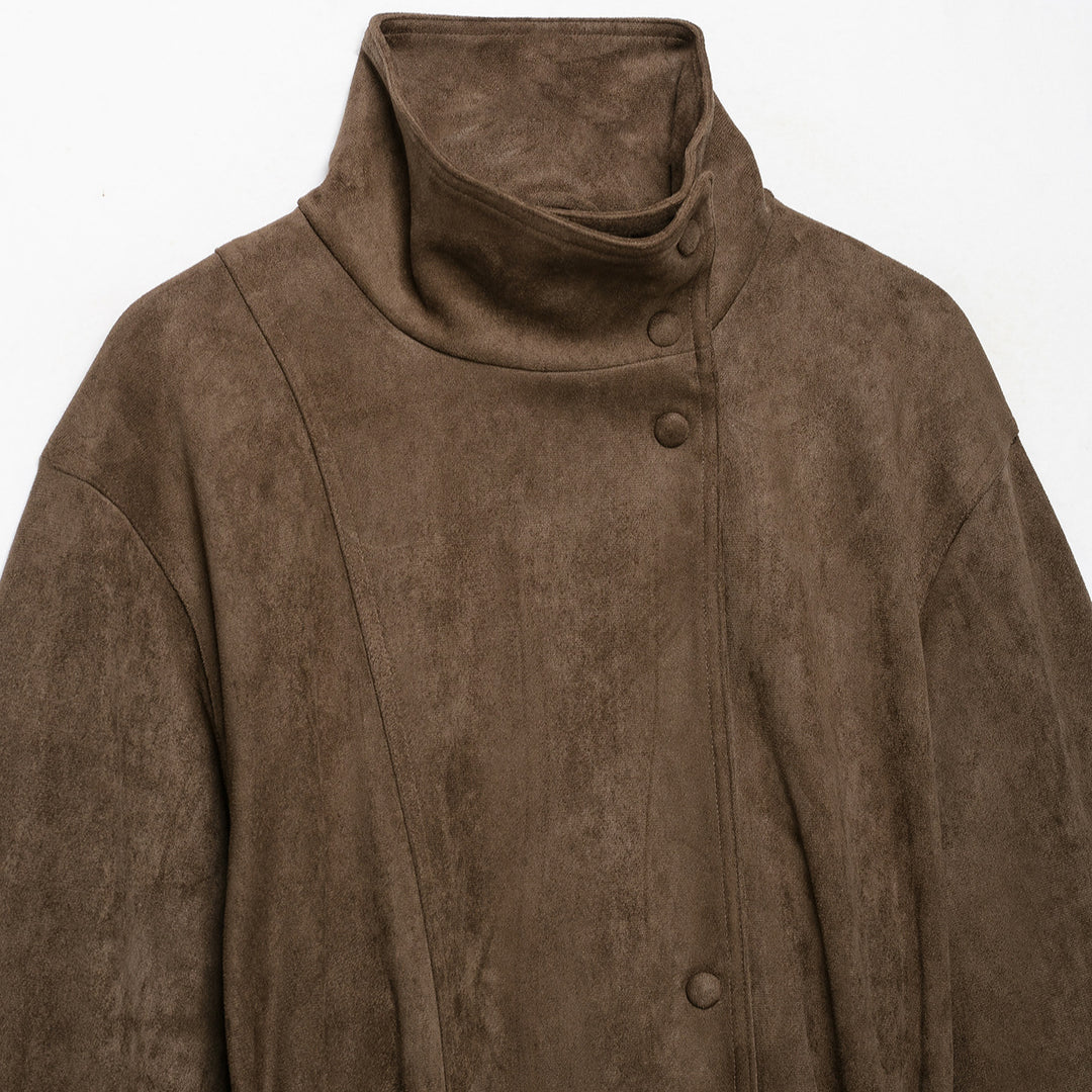 Damen Kurze Velours‑Optik Jacke mit hohem Funnelkragen, Druckknopfleiste und Bindegürtel Shop Nory