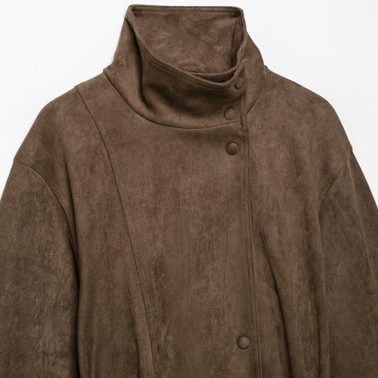 Damen Kurze Velours‑Optik Jacke mit hohem Funnelkragen, Druckknopfleiste und Bindegürtel Shop Nory