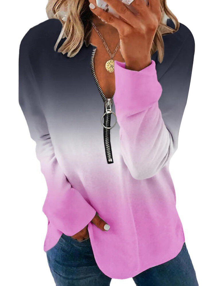 Damen Farbverlauf-Sweatshirt mit halbem Reißverschluss und O‑Ring Shop Nory