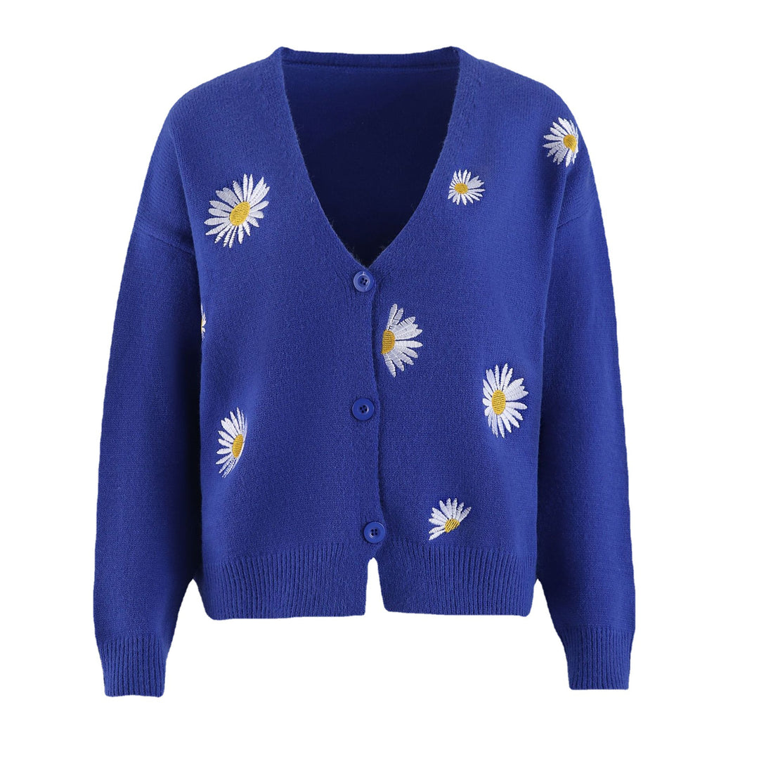 Damen Strickcardigan mit Gänseblümchen-Stickerei Shop Nory
