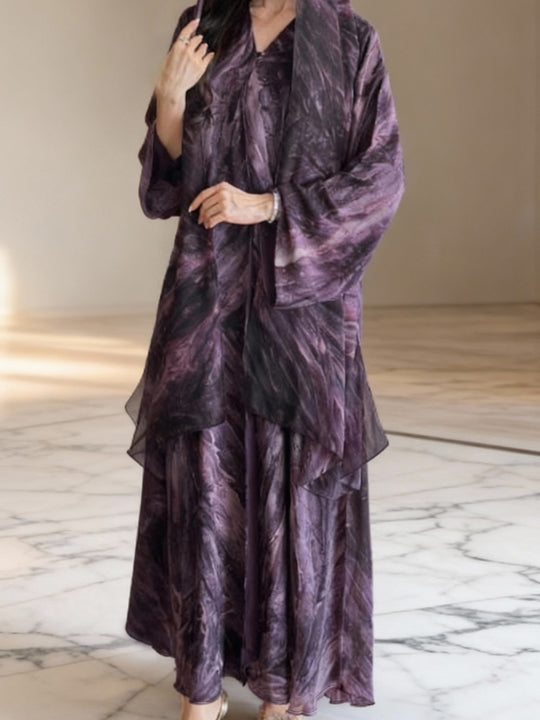 Damen nan langes fließendes Kapuzenkaftan Kleid mit weitem Arm und mehrlagigem Chiffon Shop Nory